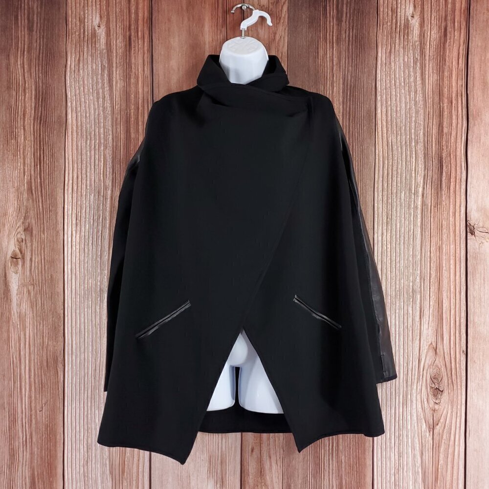 Spanx Womens Small Drape Front Jacket Very Black Convertible Faux Leather 50176R